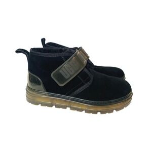UGG Neumel High Heritage Black Suede Logo Strap Ankle Boots Sz 8